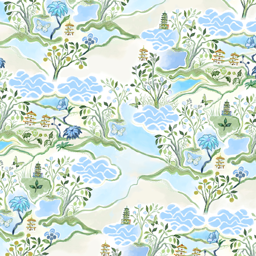 Scalloped Square Table Topper in Blue Pagoda