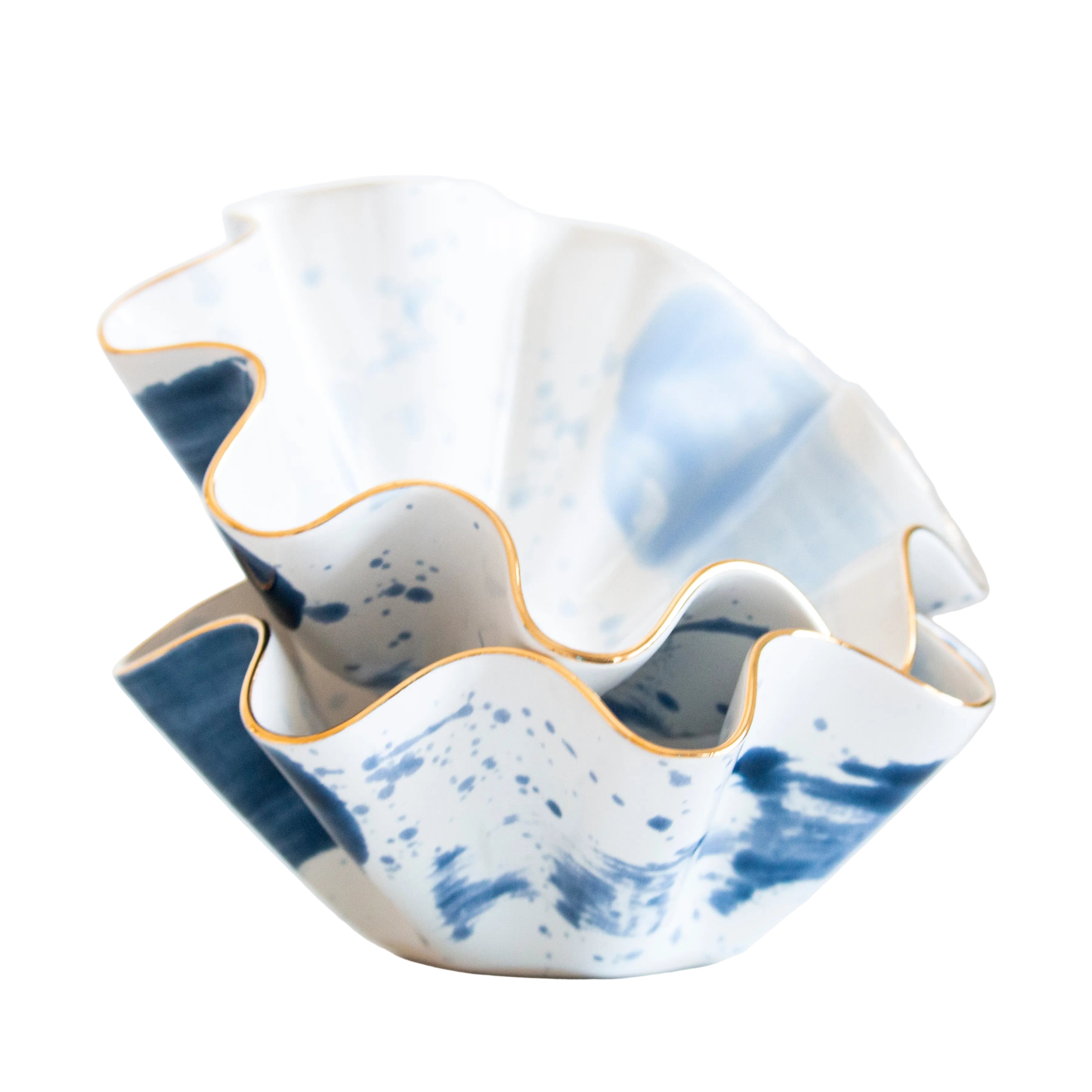 Bijou Blue Watercolor Wavy Bowl
