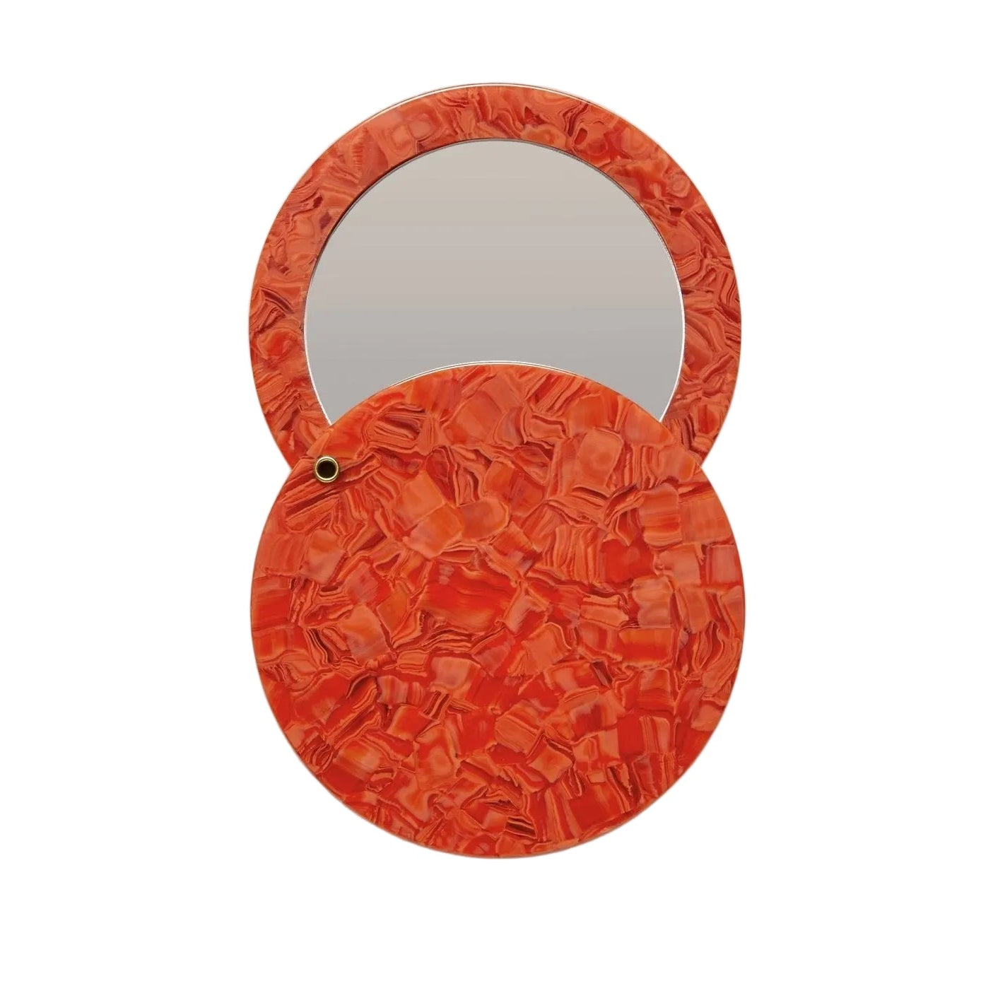 Orange textured round mirror on a white background