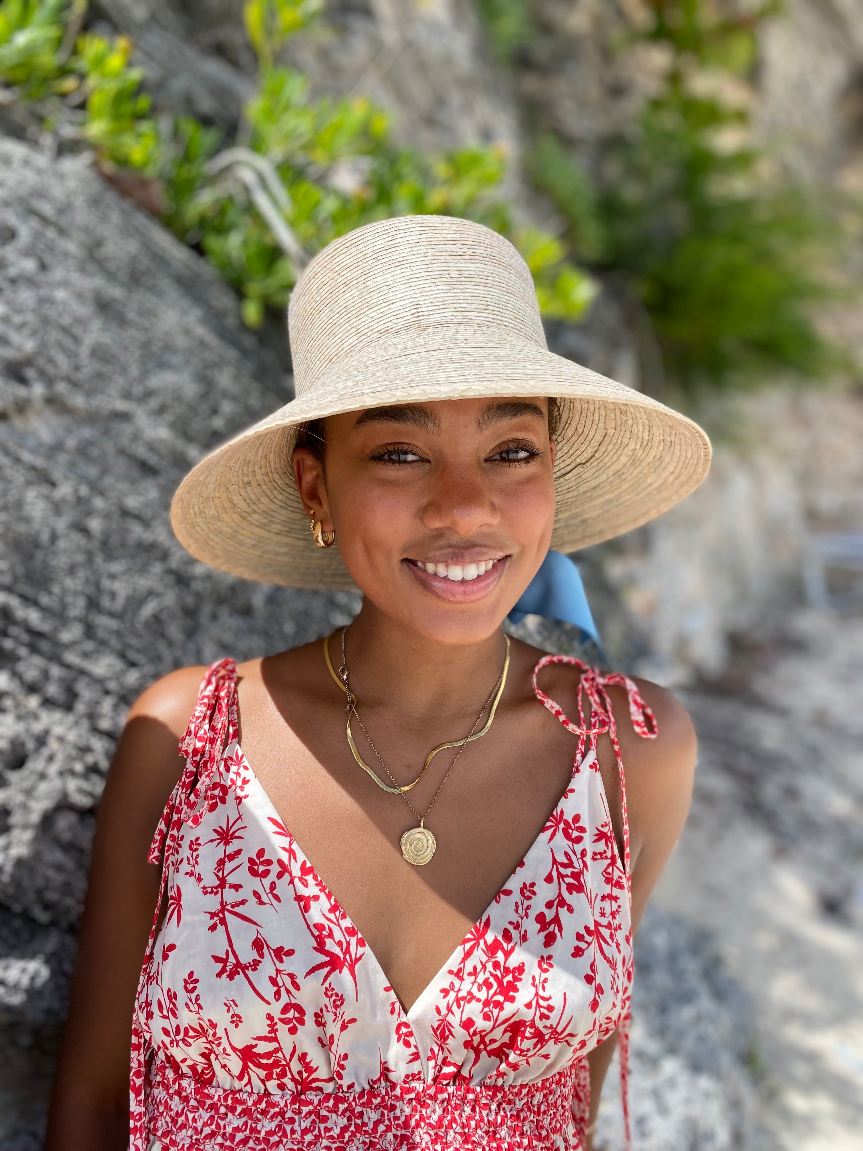 Clematis Bucket Hat - Wide & Short Navy Grosgrain Ribbon