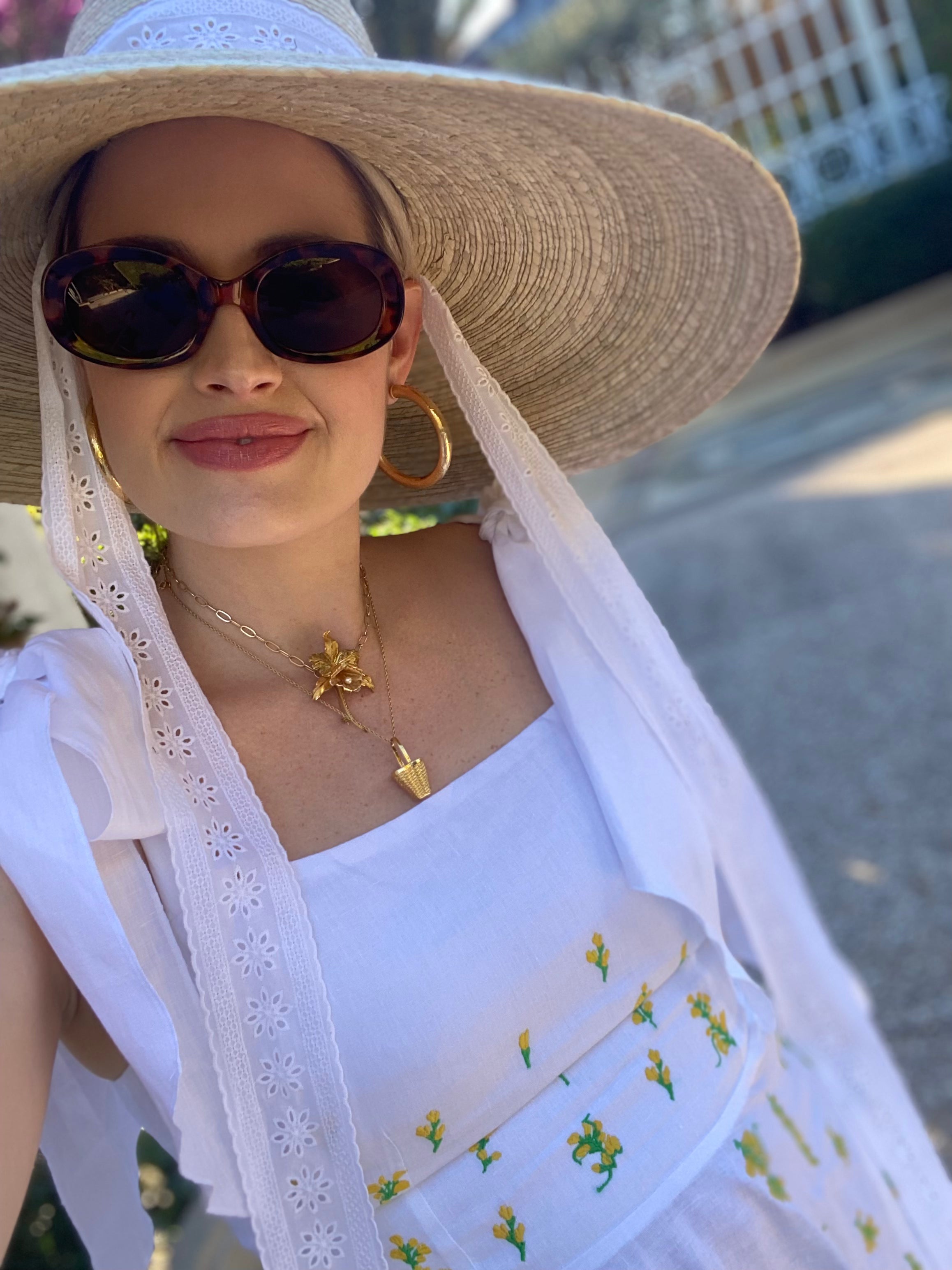 Daisy Sun Hat - Wide & Short Coral Grosgrain Ribbon