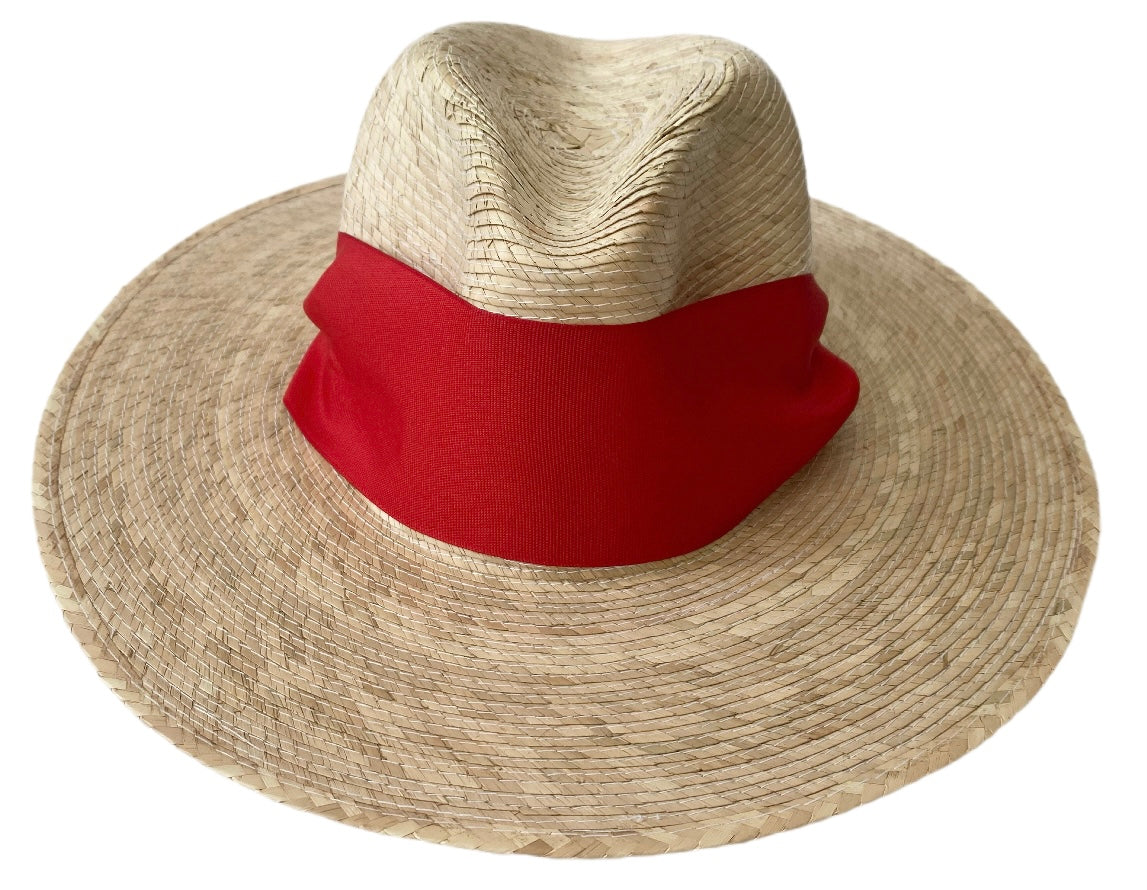 Zinnia Sun Hat - Wide & Short Red Grosgrain Ribbon