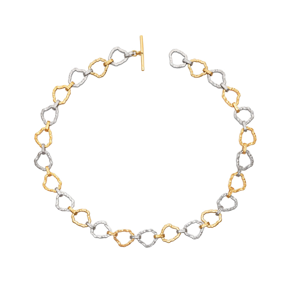 Two-tone gold and silver chain bracelet on a white background