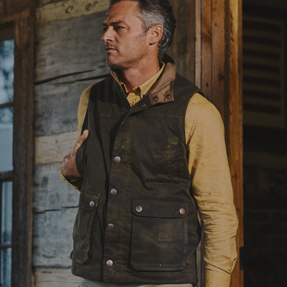 TSG Baeron Waxed Vest in Rustic Olive