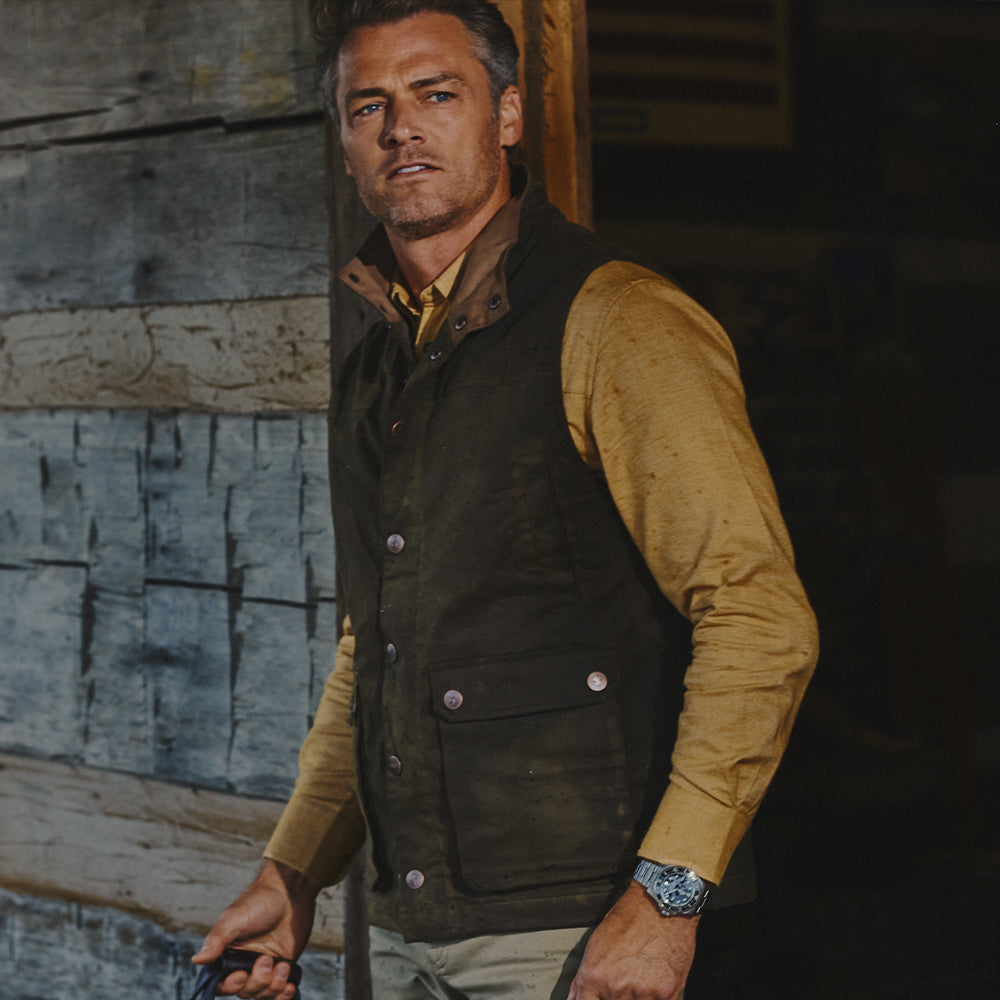 TSG Baeron Waxed Vest in Rustic Olive