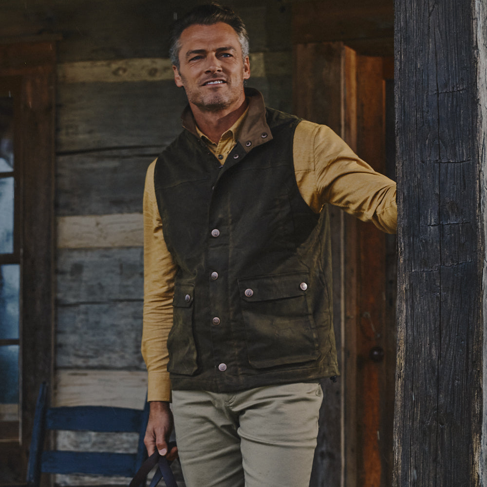 TSG Baeron Waxed Vest in Rustic Olive