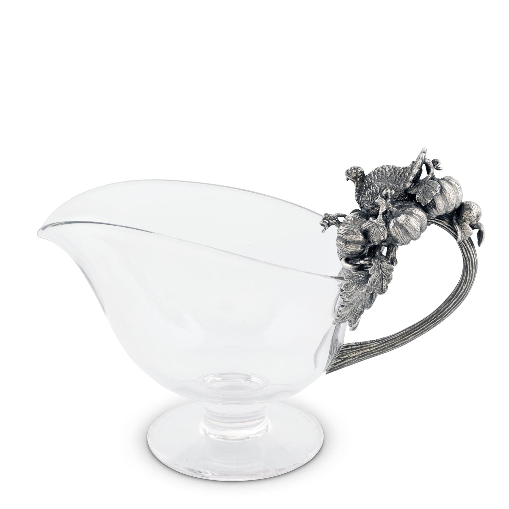 Hand Blown Glass Gravy Boat Pewter Harvest Turkey