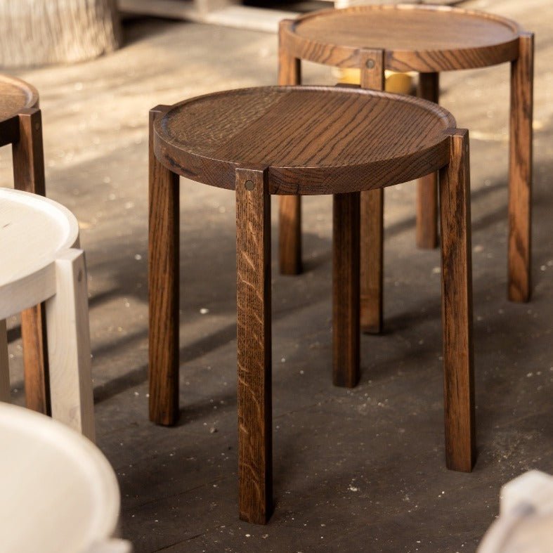 Waverly Side Table | Modern Round Wood Side Table with Metal Details