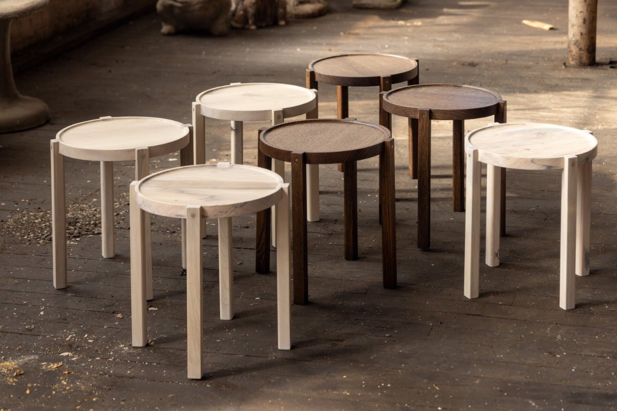 Waverly Side Table | Modern Round Wood Side Table with Metal Details