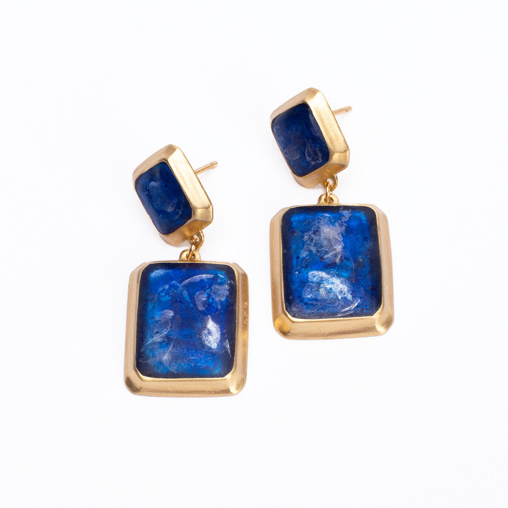 Double Resin Square Earrings in Sapphire