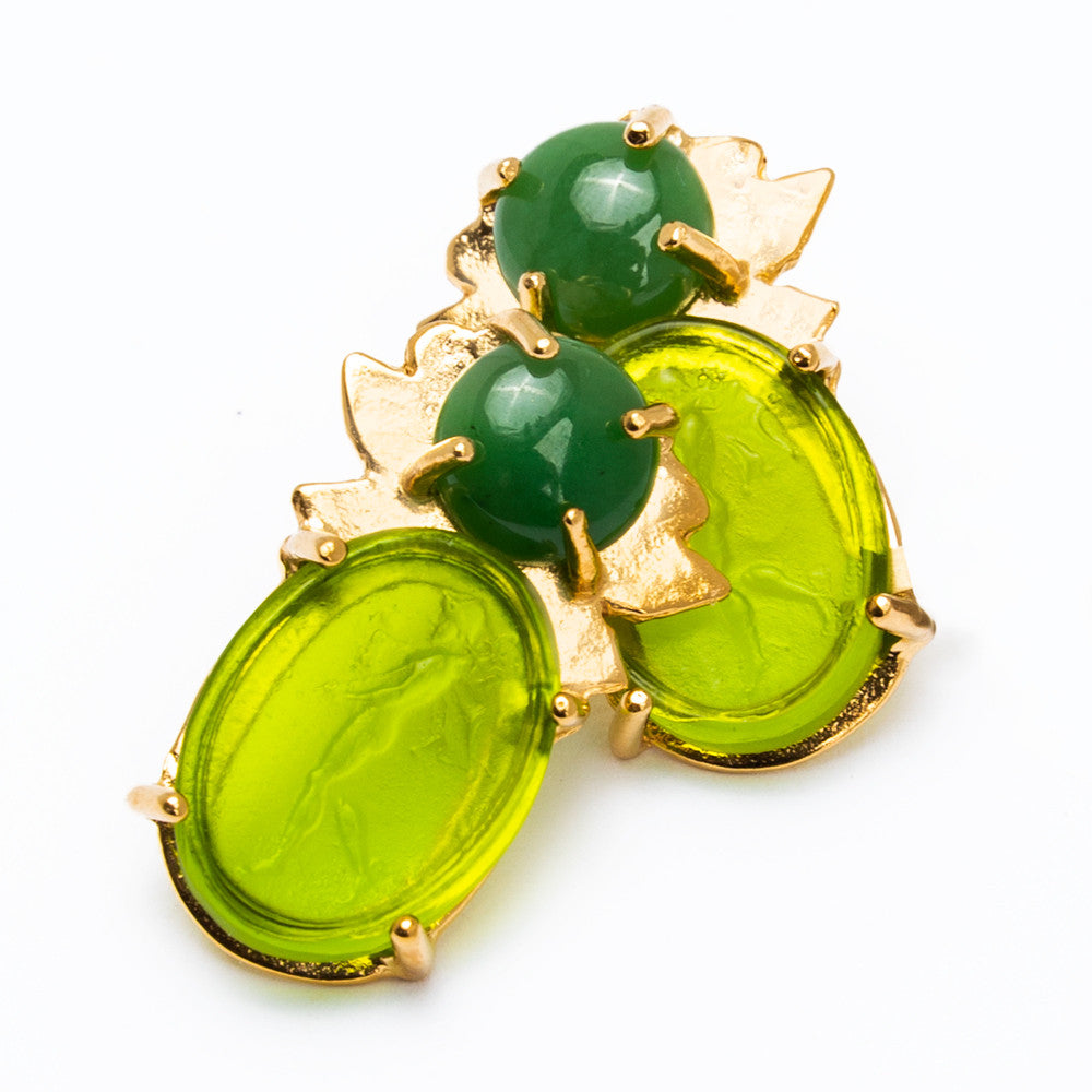 Kleck, Intaglio, & Cabochon Earrings in Jade
