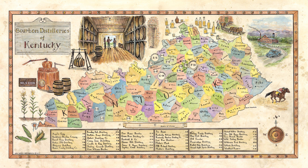 Bourbon Distilleries of Kentucky Map